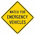 Watch for Emergency Vehicles Traffic Sign, 12 in H, 12 in W, Aluminum, Diamond, T1-1849-HI_12x12