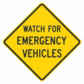 Watch for Emergency Vehicles Traffic Sign, 12 in H, 12 in W, Aluminum, Diamond, T1-1849-EG_12x12