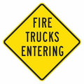 Fire Trucks EntTraffic Sign, 12 in H, 12 in W, Aluminum, Diamond, English, T1-1913-DG_12x12