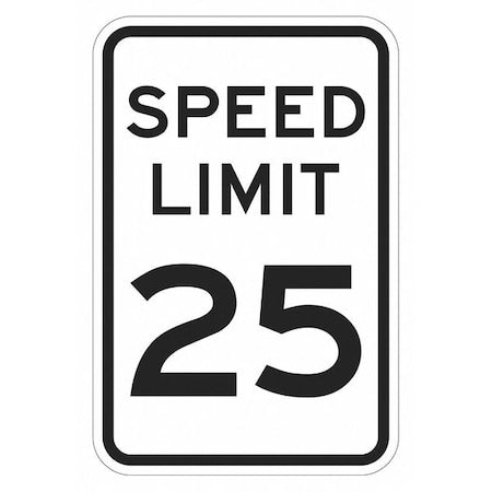 Speed Limit 25 Traffic Sign, 18 in H, 12 in W, Aluminum, Vertical Rectangle, T1-5021-EG_12x18