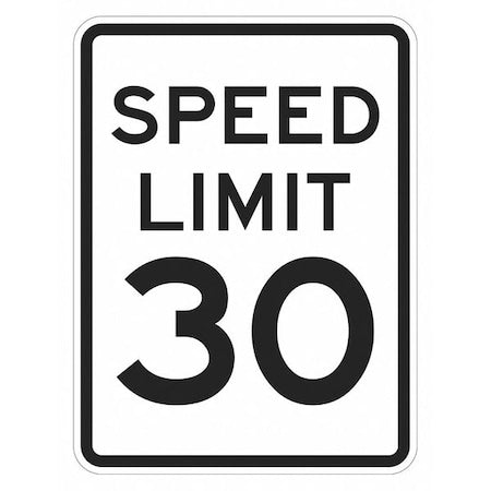 Speed Limit 30 Traffic Sign, 18 in H, 12 in W, Aluminum, Vertical Rectangle, T1-5023-HI_12x18