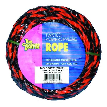 Rope, 50ft, Blk/Orng, 215lb., Polyprpylne
