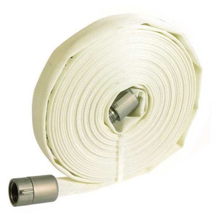 Wildland Fire Hose, Single Jacket, 100 ft Length, 1 in Hose Inside Dia., Polyester Hose Tube, White