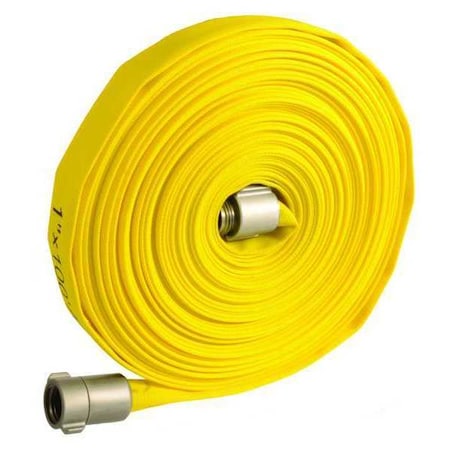 Wildland Fire Hose, Single Jacket, 50 ft Length, 1 in Hose Inside Dia., Polyester Hose Tube, Yellow