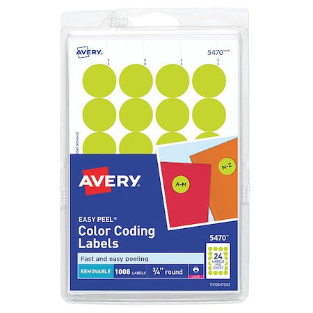 Laser/Inkjet Label, 3/4 in Label W, 3/4 in Label H, 24 Labels per Sheet Neon Yellow