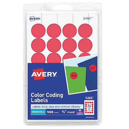 Laser/Inkjet Label, 3/4 in Label W, 3/4 in Label H, 24 Labels per Sheet Red