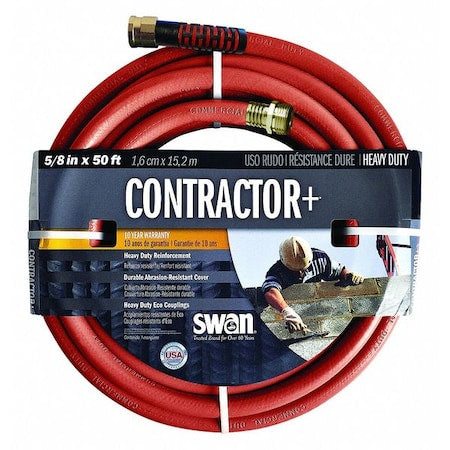 5/8 in ID x 50 ft L Heavy Duty Water Hose, PVC Tube, Red, Aluminum x Aluminum Fitting