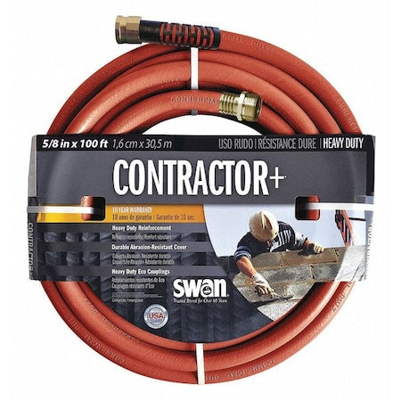 5/8 in ID x 100 ft L Heavy Duty Water Hose, PVC Tube, Red, Aluminum x Aluminum Fitting