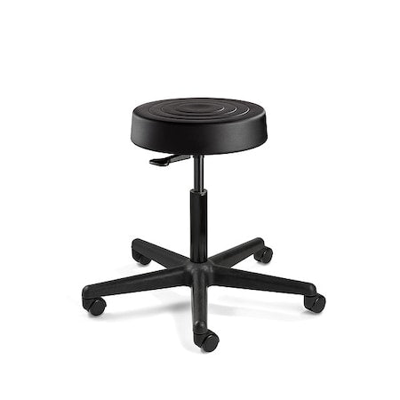 Soft Poly Backless Stool, 18-23" St Ht., Black, Casters