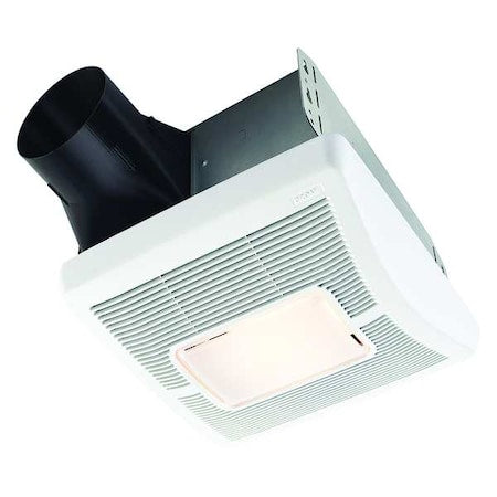 Ceiling Bathroom Fan, 110 cfm cfm, 4 in Duct Dia., 120V AC, With Light