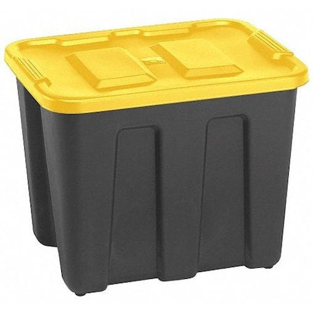 Stackable Storage Tote W/ Lid, 18 gal, 22-1/2 in L x 17-1/2 in W x 16-1/2 in H, Black, Yellow