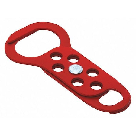 Lockout Hasp, Red, Steel, 6 Max. No. of Padlocks, 3/8 in Max. Shackle Dia.