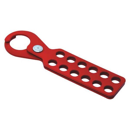 Lockout Hasp, Red, Steel, 12 Max. No. of Padlocks, 3/8 in Max. Shackle Dia., 1 in Jaw Clearance