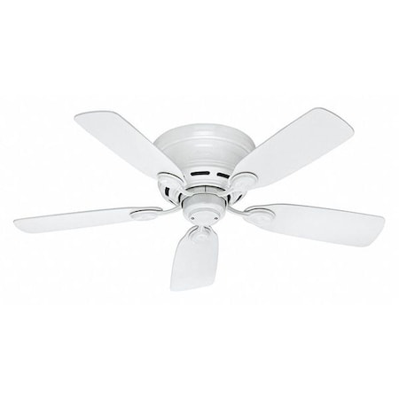 Decorative Ceiling Fan, 42 in Blade Dia, 5 Blades, 3 Speeds, 120V AC, White, 12.4" W