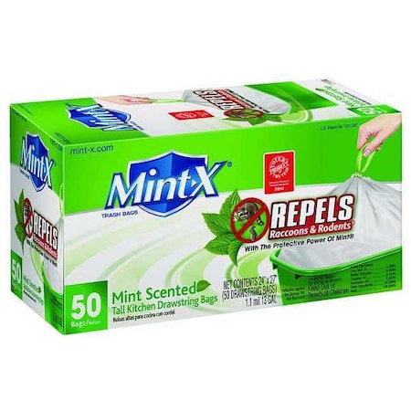 13 gal Rodent-Repellent Trash Bags, 25 in x 25 in, 0.90 mil, White