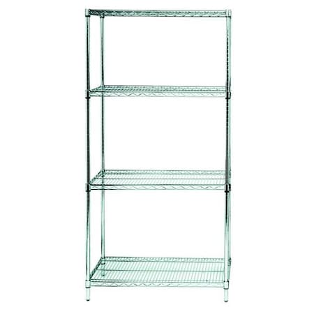 Wire Shelving Unit, 18"D x 24"W x 63"H, 4 Shelves, Silver