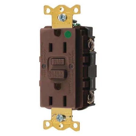 GFCI Receptacle, 15A, 125VAC, 5-15R, Brown