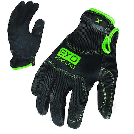 EXO Mechanics Gloves, Embossed Synthetic Leather Palm, Polyester Back, S, Black/Green