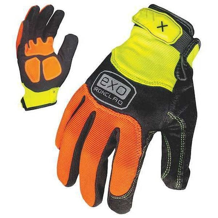 EXO Hi-Vis Mechanics Gloves, Embossed Synthetic Leather, Duraclad Palm, Polyester Back, L