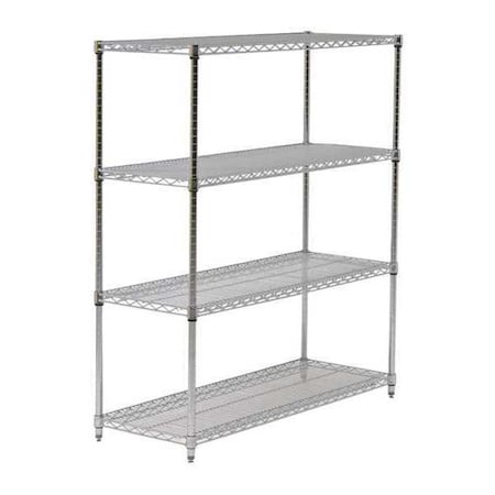 Wire Shelving Unit, 18"D x 42"W x 74"H, 4 Shelves, Chrome