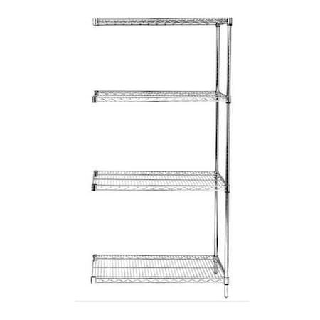 Wire Shelving, 18"D x 36"W x 54"H, 4 Shelves, Chrome