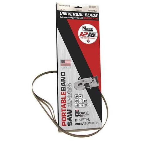 Portable Band Saw Blade, 2 ft. 8-7/8" L, 1/2" W, 12/16 TPI, Bi-Metal, 0.020" Thick, 3 PK
