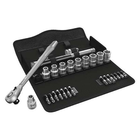 1/2" Drive Ratchet Set, SAE, Torx 28 Pieces 3/8 in to 13/16 in , Chrome, 6Pt