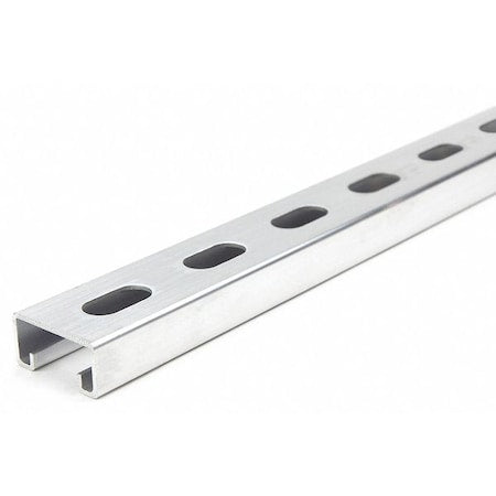 Single Channel Strut, Slotted, Aluminum, Plain, 9/16 in x 1-1/8 in Hole Size, Silver