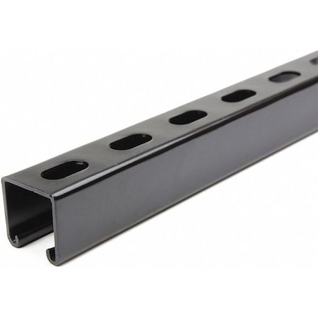 Single Channel Strut, Slotted, Steel, Painted, 9/16 in x 1-1/8 in Hole Size, Black