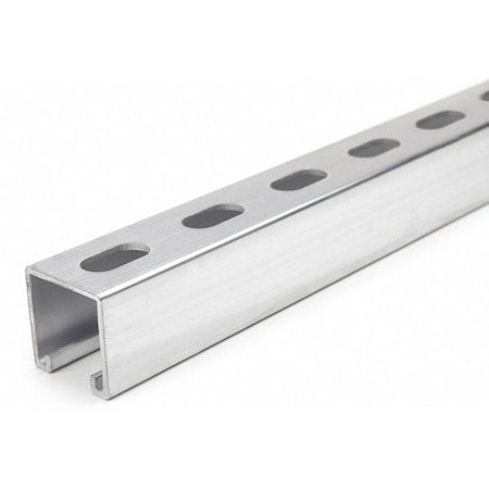 Single Channel Strut, Half Slotted, Aluminum, Plain, 9/16 in x 1-1/8 in Hole Size, Silver