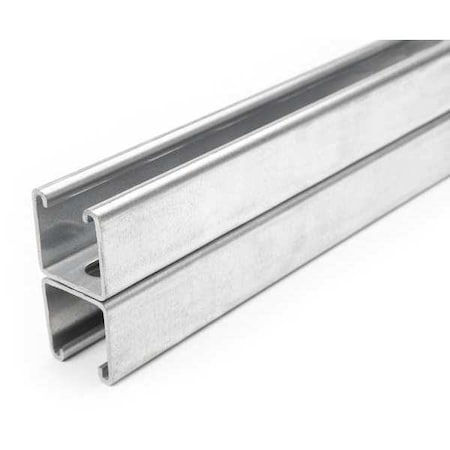 Back to Back Strut, Slotted, Steel, Galvanized, 9/16 in x 1-1/8 in Hole Size, Silver