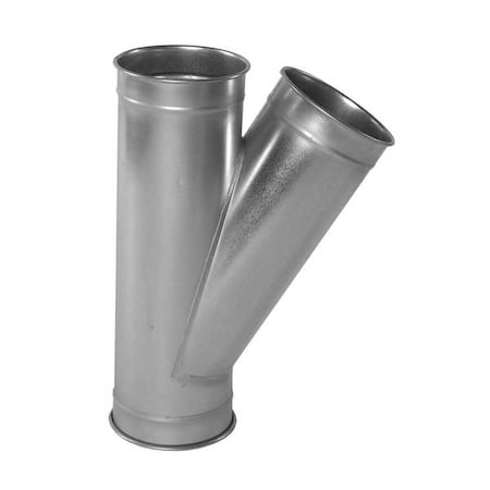 Round 5"dia 19"L 30 Degrees GSteel Wye Branch, 5 in Duct Dia, Galvanized Steel, 22 ga GA, 19" L