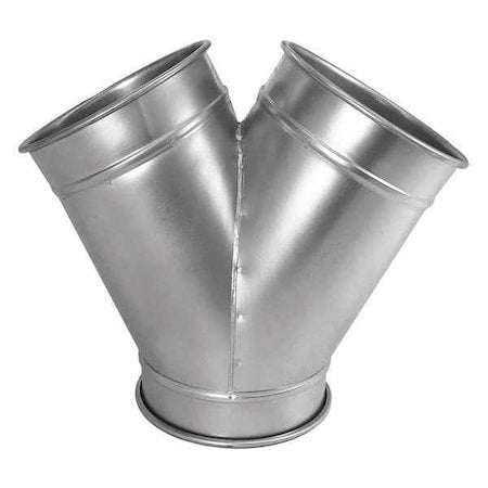 Round 5"dia 12 1/2"L 60 Degrees GSteel Wye Branch, 5 in Duct Dia, Galvanized Steel, 22 ga GA
