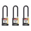 Keyed Padlock, Open, Rectangular Steel Body, Hardened Steel Shackle, 3/4 in W, 3 PK