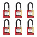 Keyed Padlock, Open, Rectangular Steel Body, Hardened Steel Shackle, 3/4 in W, 6 PK