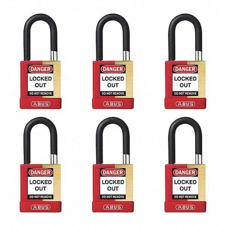 Keyed Padlock, Open, Rectangular Steel Body, Hardened Steel Shackle, 3/4 in W, 6 PK