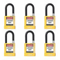 Keyed Padlock, Open, Rectangular Steel Body, Hardened Steel Shackle, 3/4 in W, 6 PK