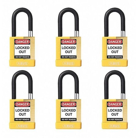 Keyed Padlock, Open, Rectangular Steel Body, Hardened Steel Shackle, 3/4 in W, 6 PK