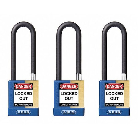 Keyed Padlock, Open, Rectangular Steel Body, Hardened Steel Shackle, 3/4 in W, 3 PK
