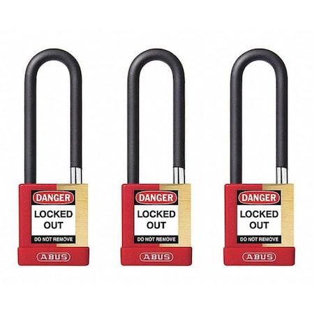 Keyed Padlock, Open, Rectangular Steel Body, Hardened Steel Shackle, 3/4 in W, 3 PK