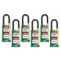 Keyed Padlock, Open, Rectangular Steel Body, Hardened Steel Shackle, 3/4 in W, 6 PK