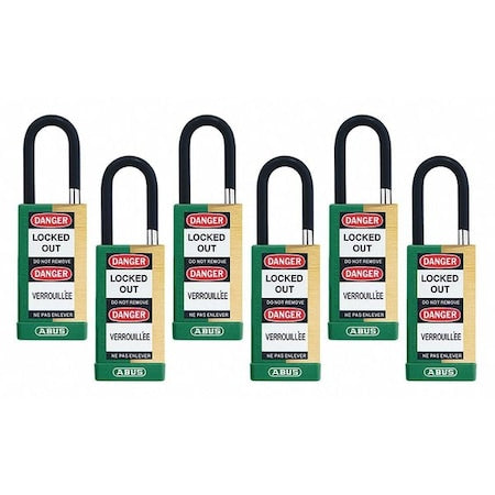 Keyed Padlock, Open, Rectangular Steel Body, Hardened Steel Shackle, 3/4 in W, 6 PK