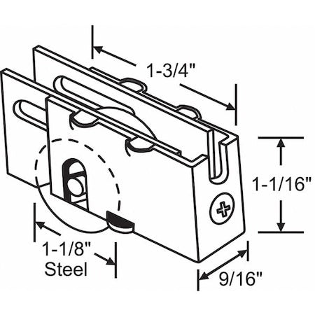 Patio Door Roller Assembly 2-1/2"L, Steel Plated