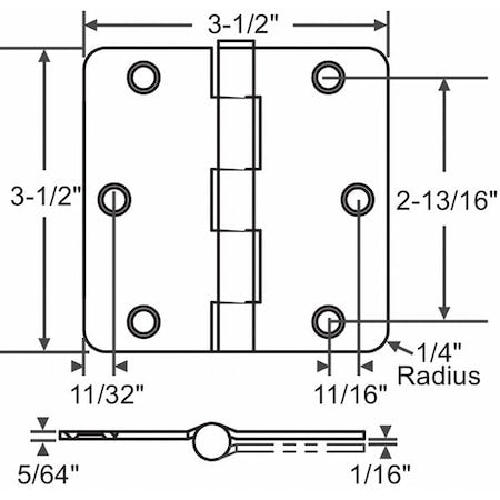 Door and Butt Hinge, Steel, Full Mortise Mounting, 3 1/2 in Leaf W x 3 1/2 in Leaf H, Satin Brass