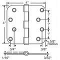 Door and Butt Hinge, Steel, Full Mortise Mounting, 4 in Leaf W x 4 in Leaf H, Satin Nickel