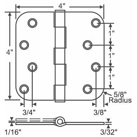 Door and Butt Hinge, Steel, Full Mortise Mounting, 4 in Leaf W x 4 in Leaf H, Satin Nickel