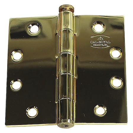 Door and Butt Hinge, Steel, Full Mortise Mounting, 4 1/2 in Leaf W x 4 1/2 in Leaf H, Brass