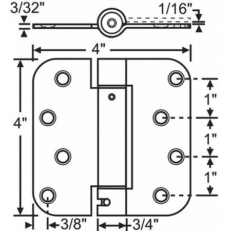 Door and Butt Hinge, Steel, Full Mortise Mounting, 4 in Leaf W x 4 in Leaf H, Satin Nickel