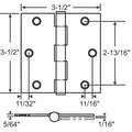 Door and Butt Hinge, Steel, Full Mortise Mounting, 3 1/2 in Leaf W x 3 1/2 in Leaf H, Satin Nickel