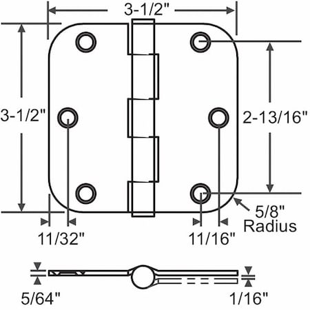 Door and Butt Hinge, Steel, Full Mortise Mounting, 3 1/2 in Leaf W x 3 1/2 in Leaf H, Satin Chrome